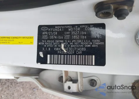 2014 Hyundai Accent Gls z USA, uszkodzony, nr VIN KMHCT4AE3EU714089